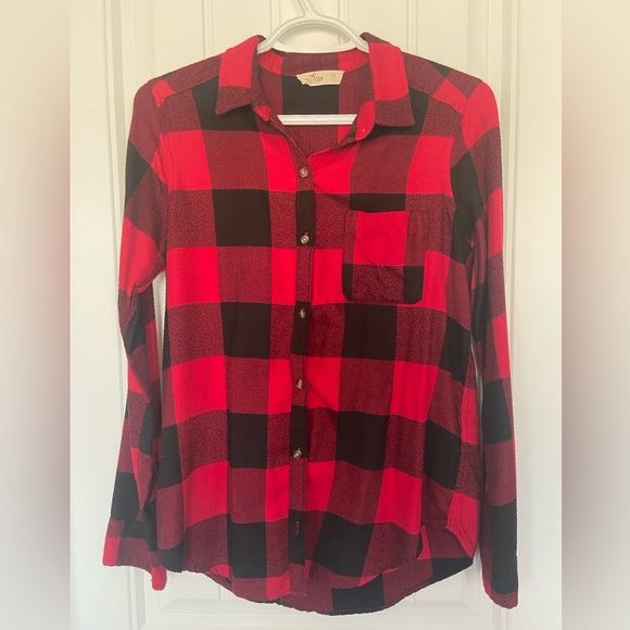hollister red plaid button up flannel - Picture 2 of 2